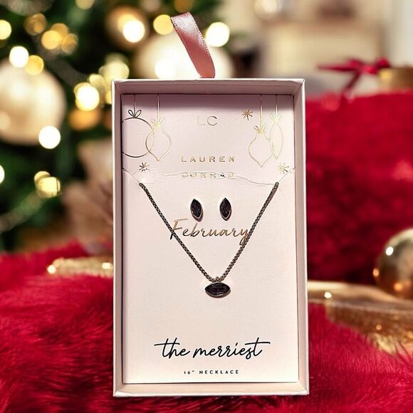 LC Lauren Conrad February Christmas Ornament Necklace And Earrings Set - Picture 1 of 3